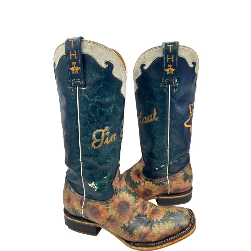 Tin Haul  Tall Women's Sunflower Western Boots Navy blue boho destressed SZ 8